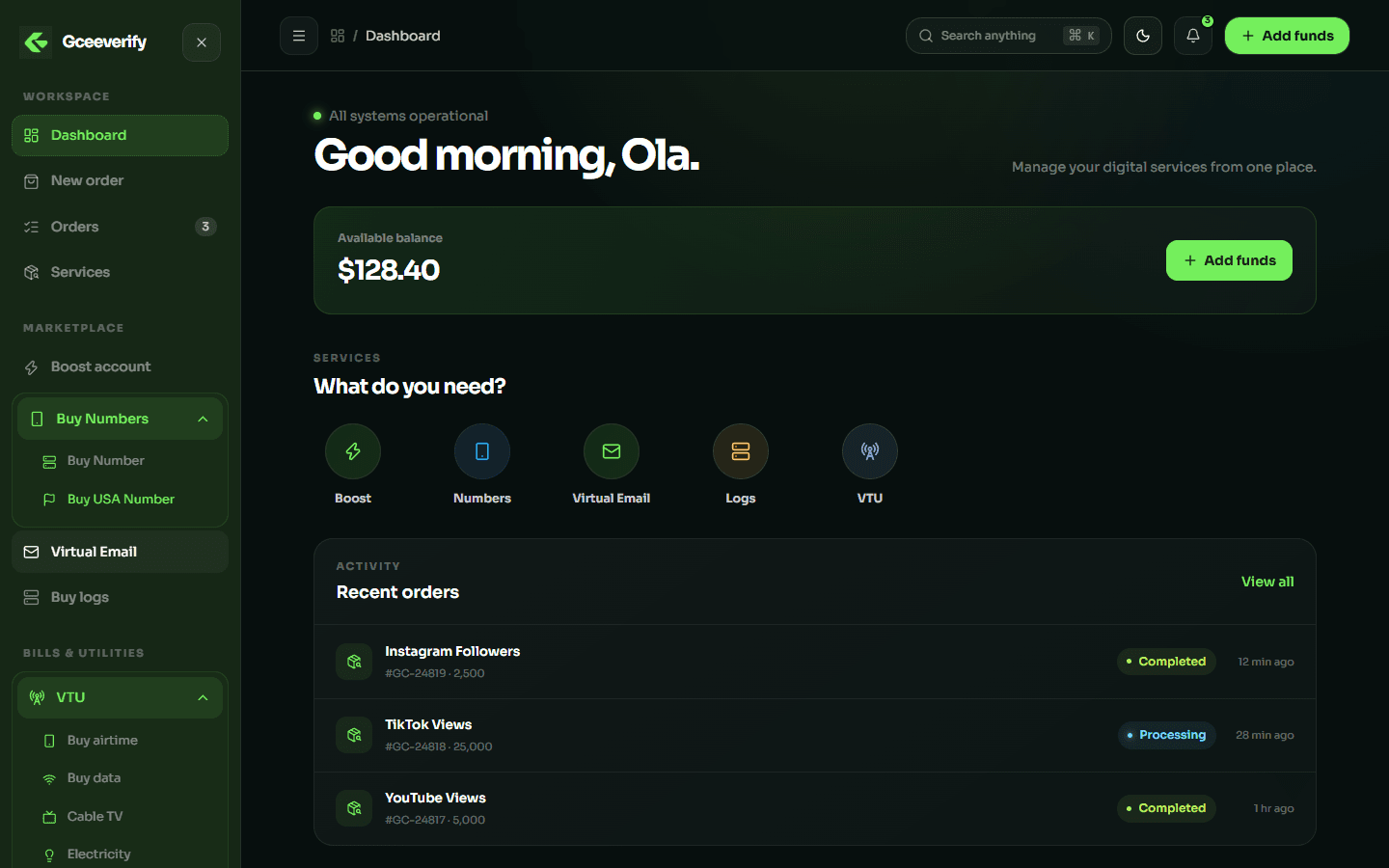 Gceeverify dashboard in dark mode