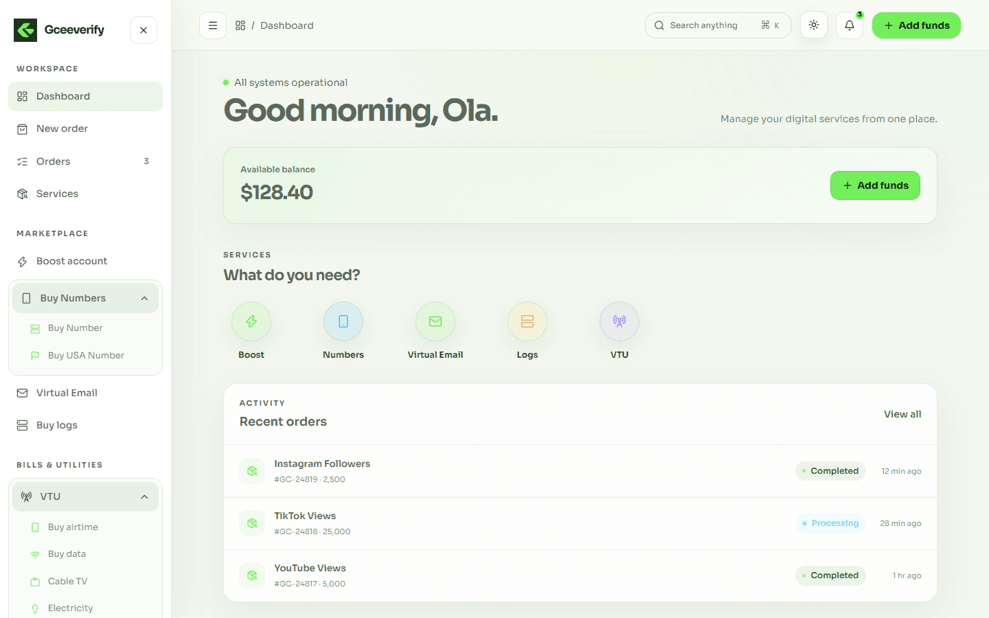 Gceeverify dashboard in light mode